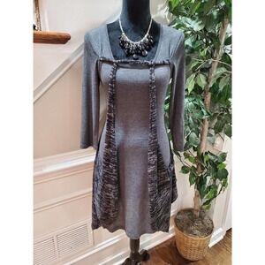 Fave Women Gray Long Sleeve Scoop Neck Knee Length Sweater Dress Size XL